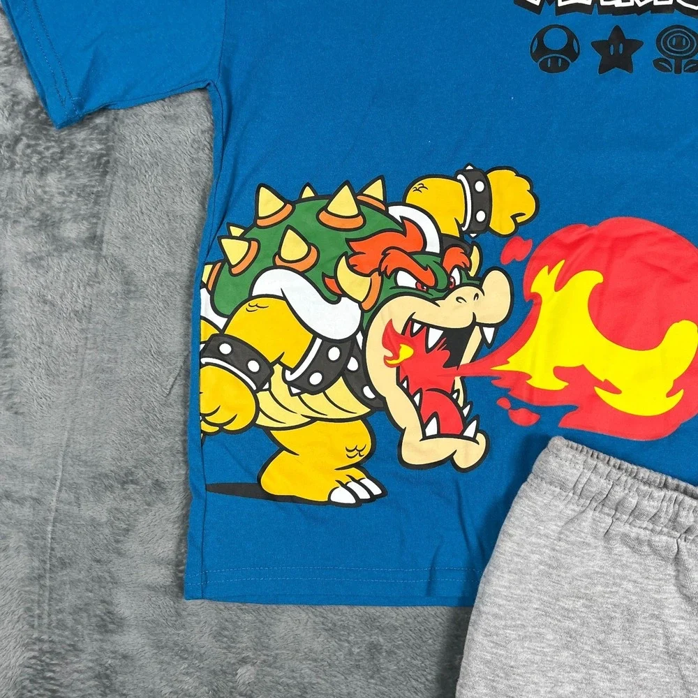 Super Mario Boys 2 Piece T-Shirt and Shorts Set Blue Gray Graphic Size 10/12